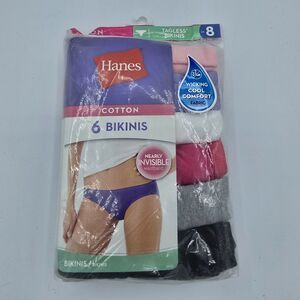 Women's Hanes Tagless Bikinis Ultra Soft Panties Size 8 Cotton 6 Pair No Ride Up